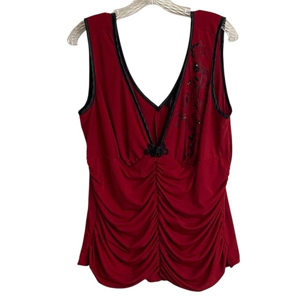 Torrid Y2K Burgundy Ruched Tank Top Size 2 Plunging V-neck Gothic Romantic Vamp